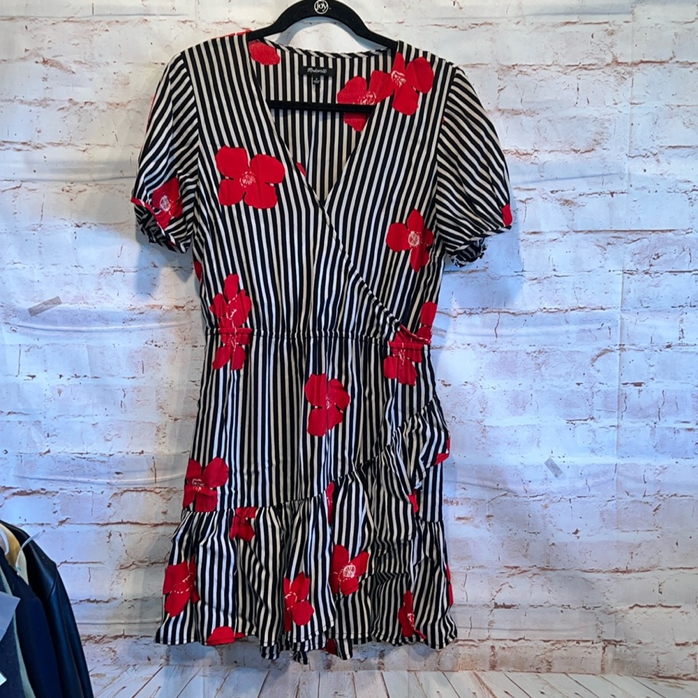 Madewell Dress Womens 6 Ruffle Wrap Dress Candied Orchids Striped Floral career